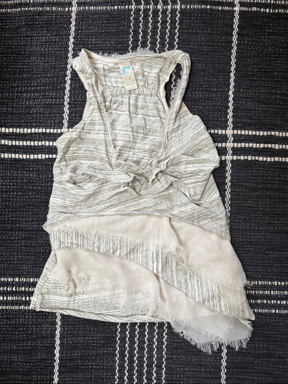 Free People Heathered Ivory & Cream Layered Tank Top